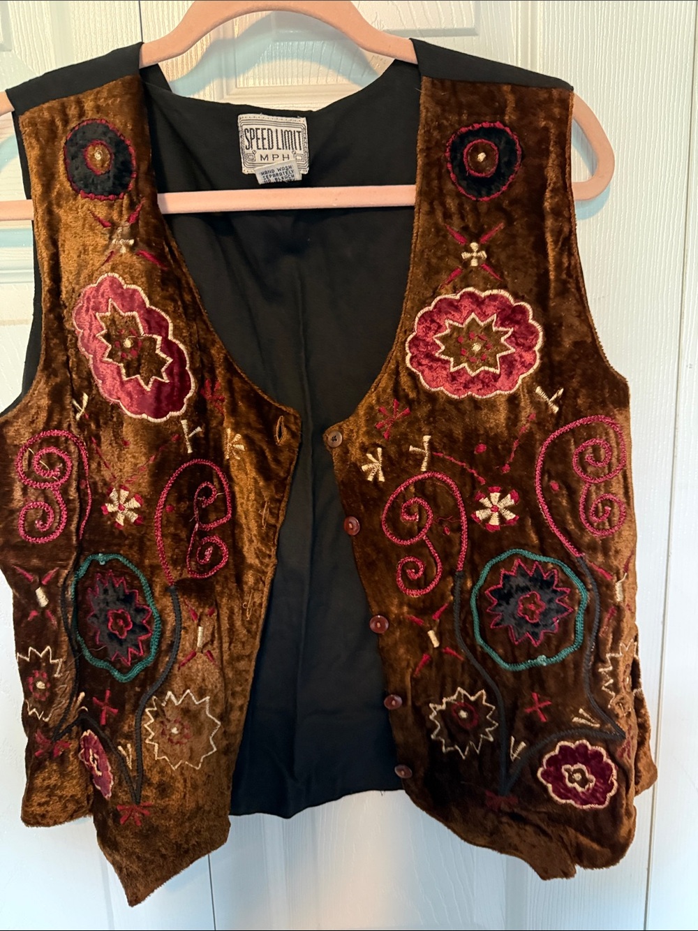 Speed Limitz Women's Brown Velvet Embroidered Vest